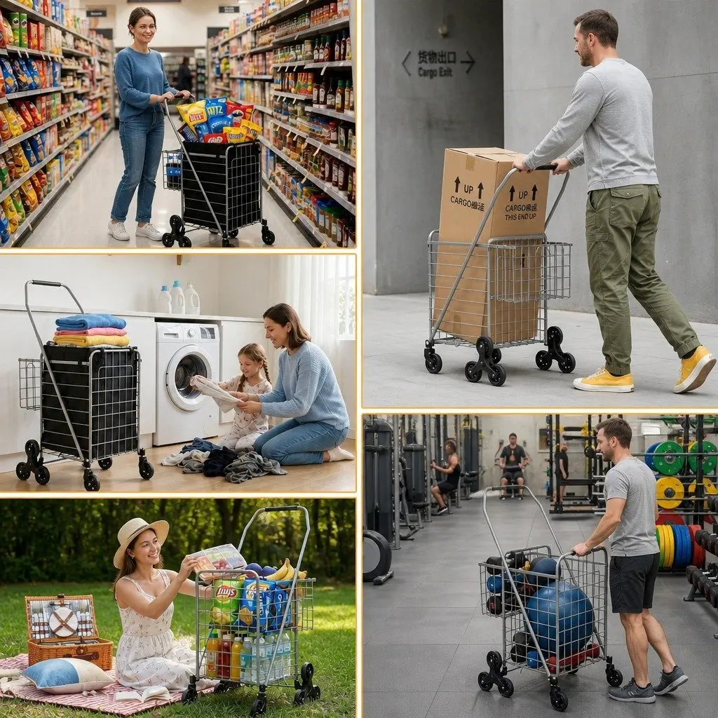 Folding Shopping Trolley Aluminium Silver Utility Cart