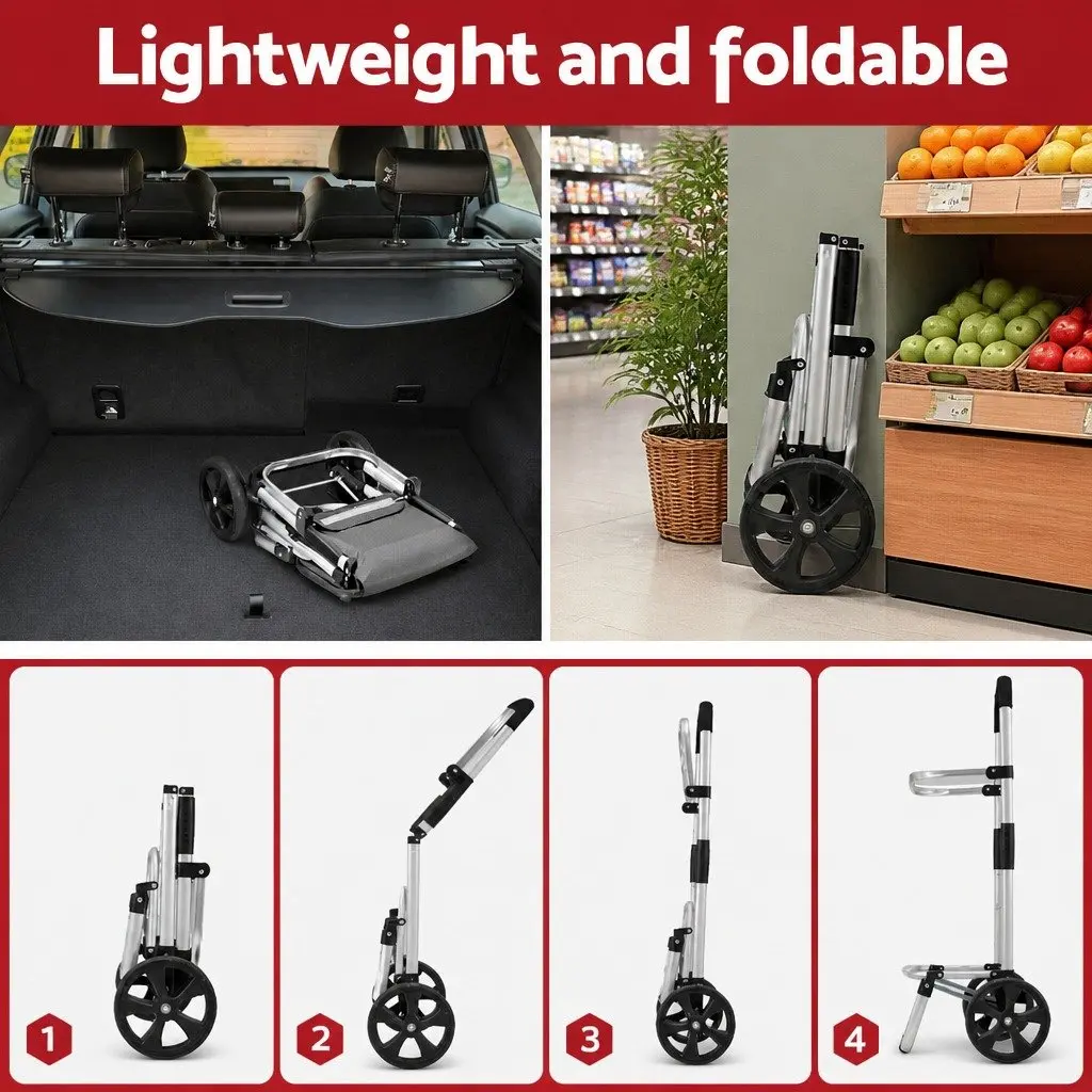 Shopping Trolley Cart Foldable Lightweight Portable Grocery Basket 45KG Capacity