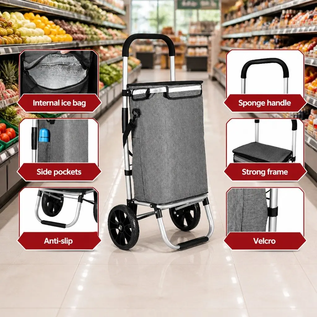 Shopping Trolley Cart Foldable Lightweight Portable Grocery Basket 45KG Capacity