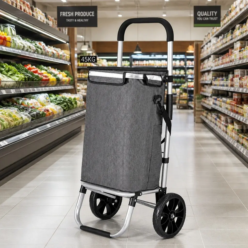 Shopping Trolley Cart Foldable Lightweight Portable Grocery Basket 45KG Capacity