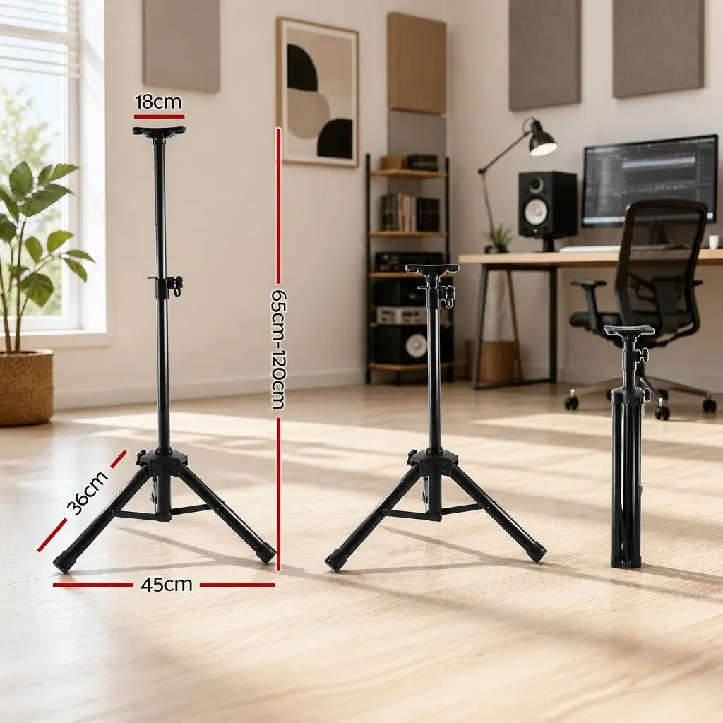 Adjustable Tripod Speaker Stand Pair Iron Black 65-120cm Height Professional Sound