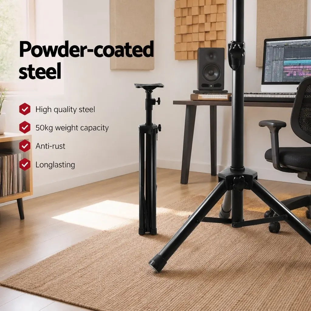 Adjustable Tripod Speaker Stand Pair Iron Black 65-120cm Height Professional Sound
