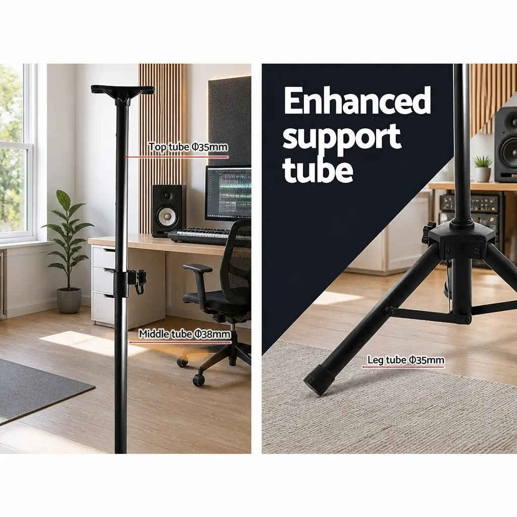 Adjustable Tripod Speaker Stand Pair Iron Black 65-120cm Height Professional Sound