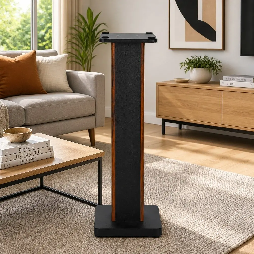 Speaker Stands MDF 70cm Black and Wood Pair Sand-Fillable for Monitor Surround Sound Studio Setup