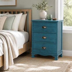 Functional 3-Drawer Blue Vintage Nightstand for Your Home