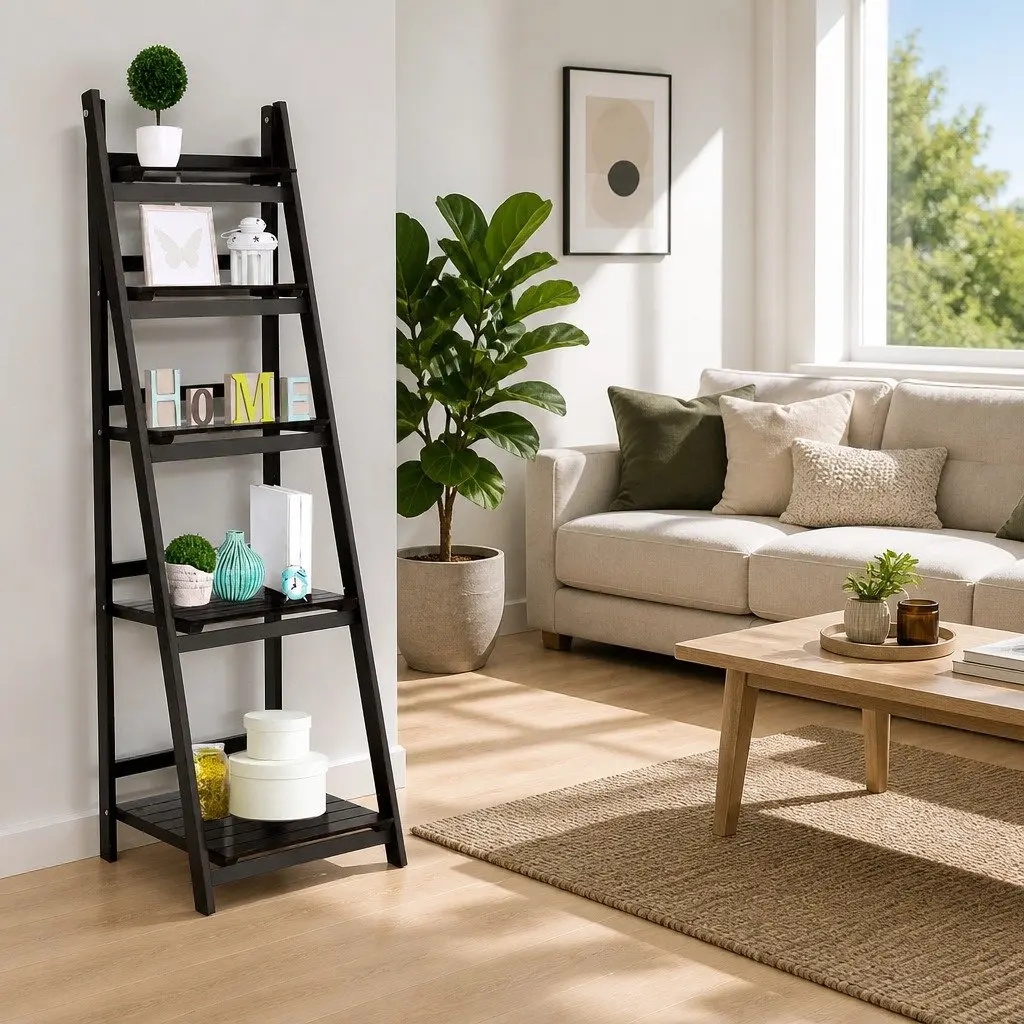 5-Tier Ladder Shelf Freestanding Corner Bookcase Storage Display Stand Coffee