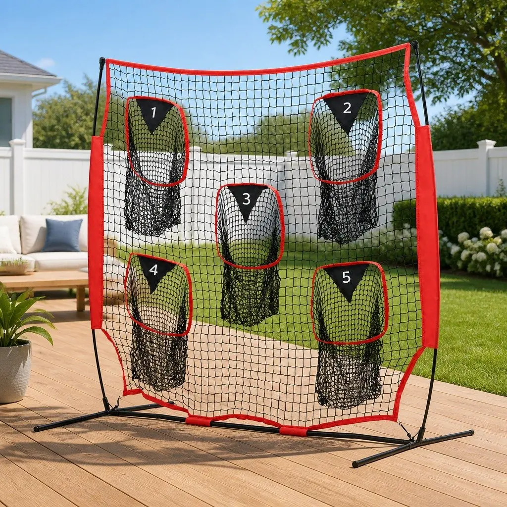 Football Training Net Portable Soccer Goal 1.8m Red High-Density Mesh Five Target Rebounder Practice Net