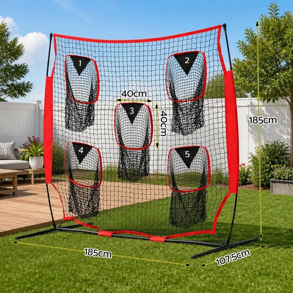 Football Training Net Portable Soccer Goal 1.8m Red High-Density Mesh Five Target Rebounder Practice Net