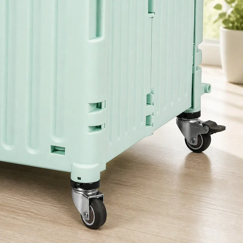 Collapsible Grocery Cart Lightweight Green Portable Trolley Storage with Wheels 65L