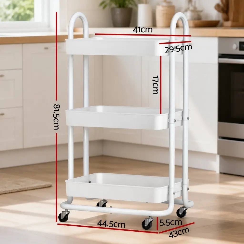 Storage Trolley Kitchen Cart 3 Tier Rack Rolling Wheels Organiser Yellow