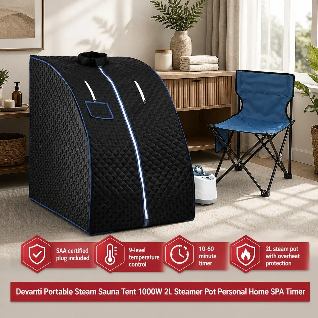 Portable Steam Sauna Tent 1000W 2L Steam Pot Personal Home Spa Grey with Chair and Floor Mat
