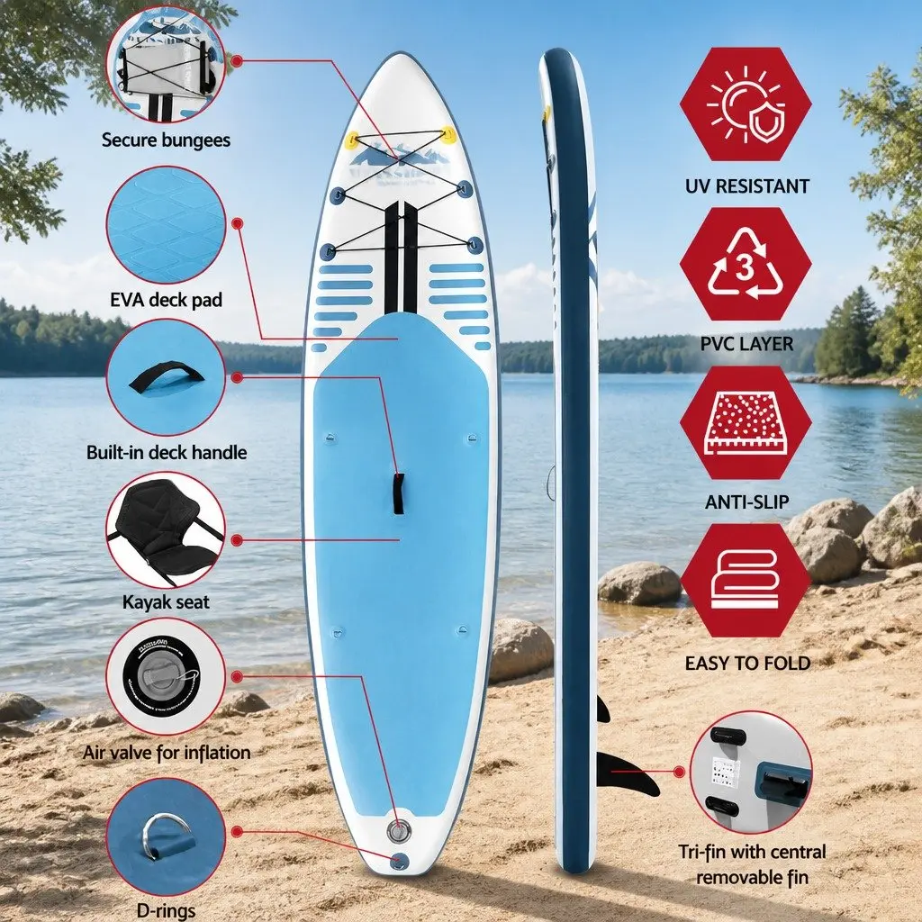 Inflatable Stand Up Paddle Board 10.6ft Drop-Stitch Core Blue and White