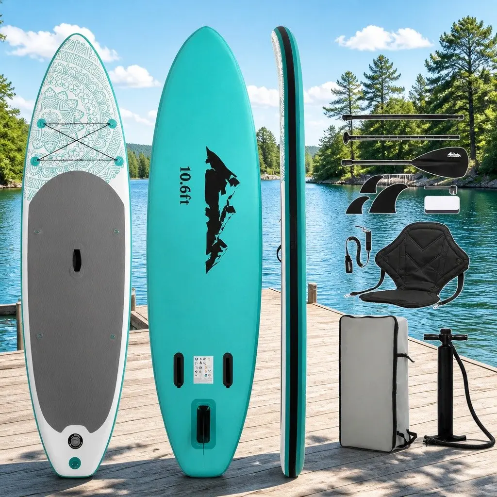 Inflatable Stand Up Paddle Board Drop-Stitch Core 10.6ft Green and White