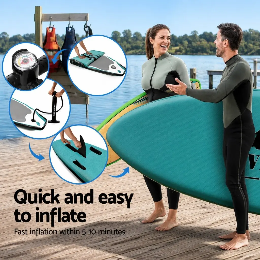 Inflatable Stand Up Paddle Board Drop-Stitch Core 10.6ft Green and White