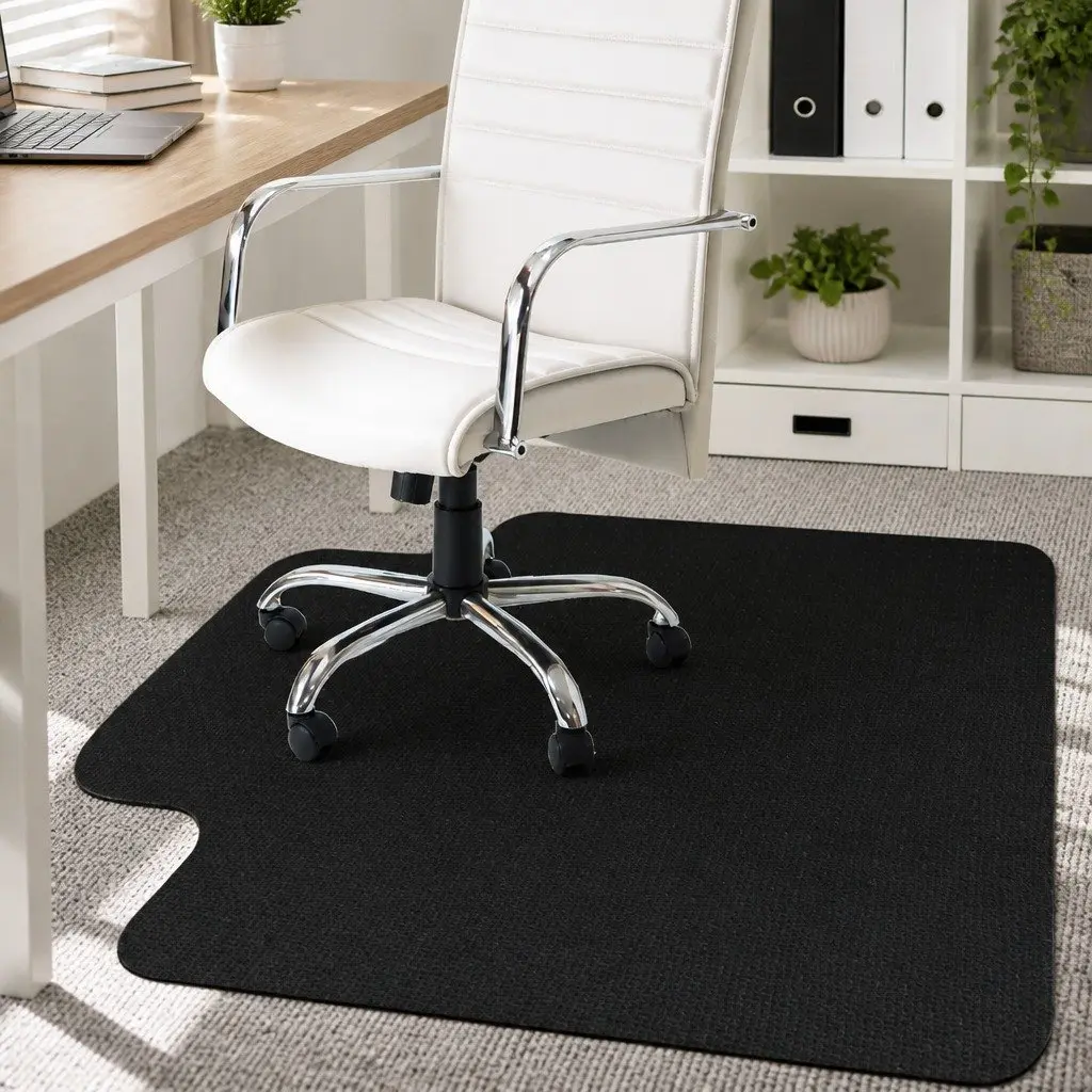 Chair Mat PVC Plastic 135cm x 114cm Black Clear Hard Floor Carpet Protector