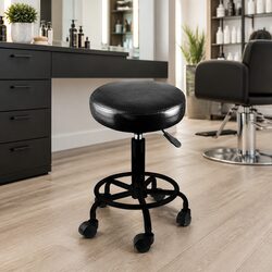 Salon Stool Swivel Chair Black PU Leather Seat Gas-Lift Height Adjustable
