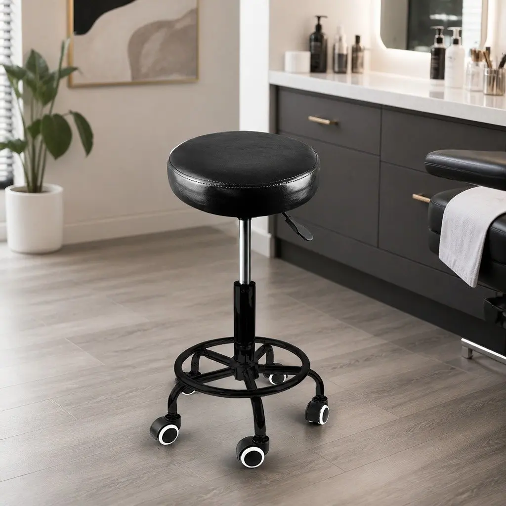 Salon Stool PU Leather Seat Height Adjustable Black 360-Degree Swivel