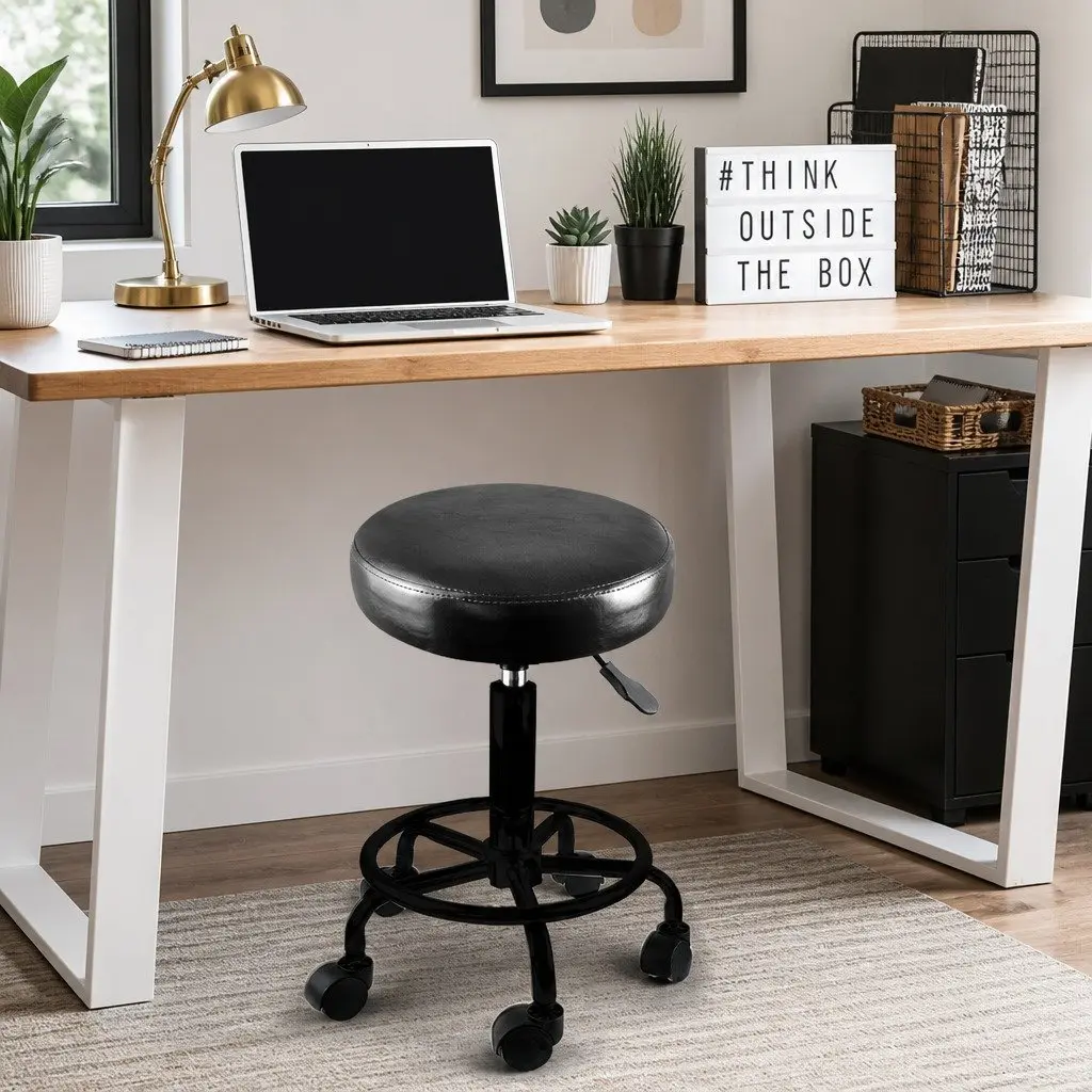 Salon Stool PU Leather Seat Height Adjustable Black 360-Degree Swivel