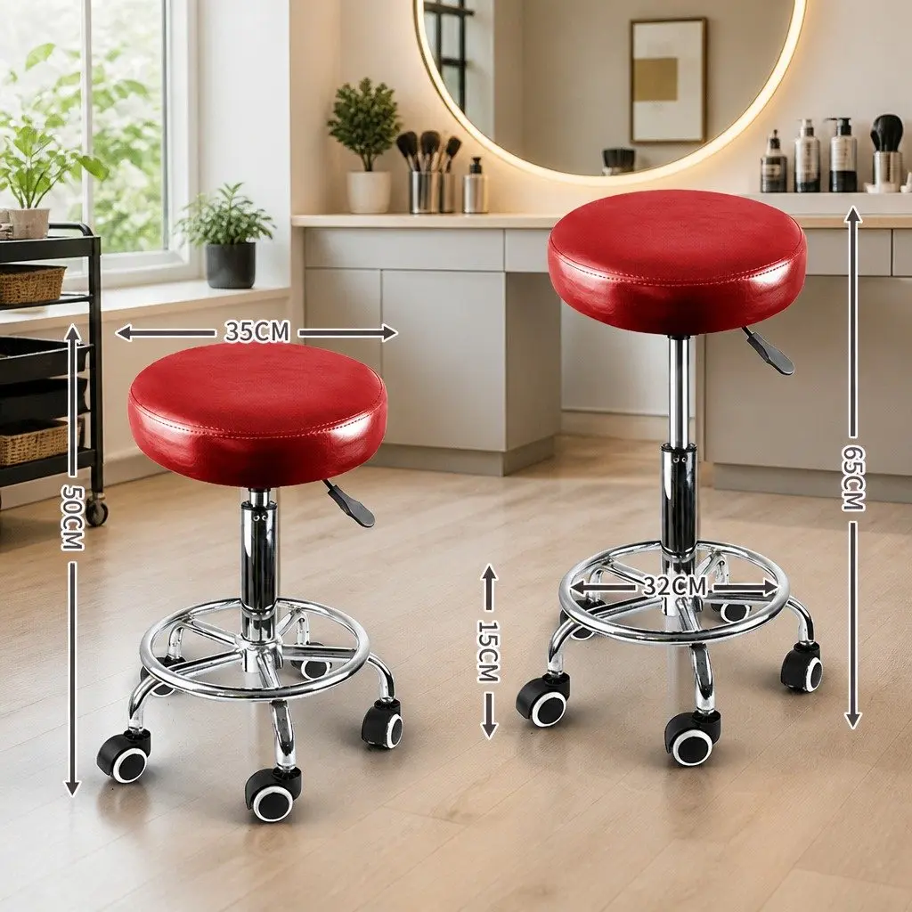Salon Stool PU Leather Gas Lift Height Adjustable Rolling Casters Red