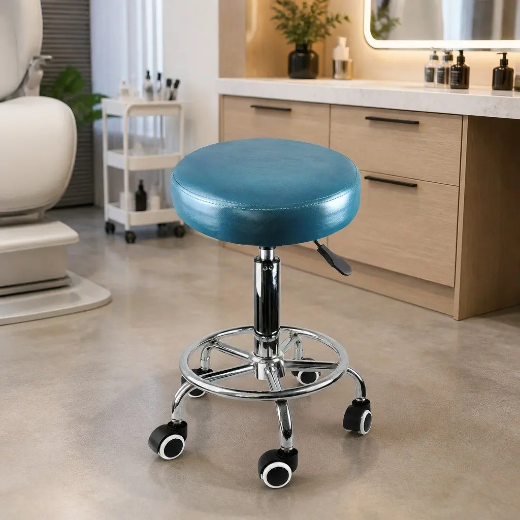 Teal PU Leather Swivel Stool for Home Use