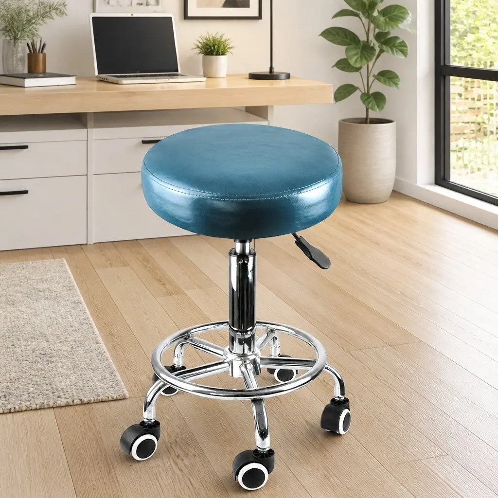 Bar Stools Swivel Stool PU Leather Seat Teal Height Adjustable Office Spa Massage Room