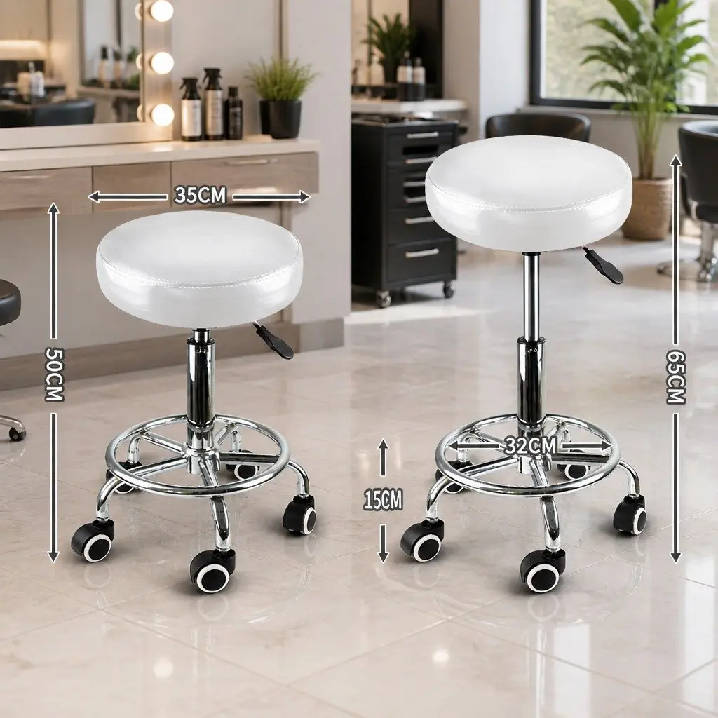Salon Stool PU Leather Hydraulic Gas Lift 360 Degree Swivel White