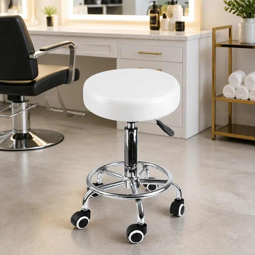 2x Swivel Salon Barstool White Hairdressing Stool Height Adjustable Casters
