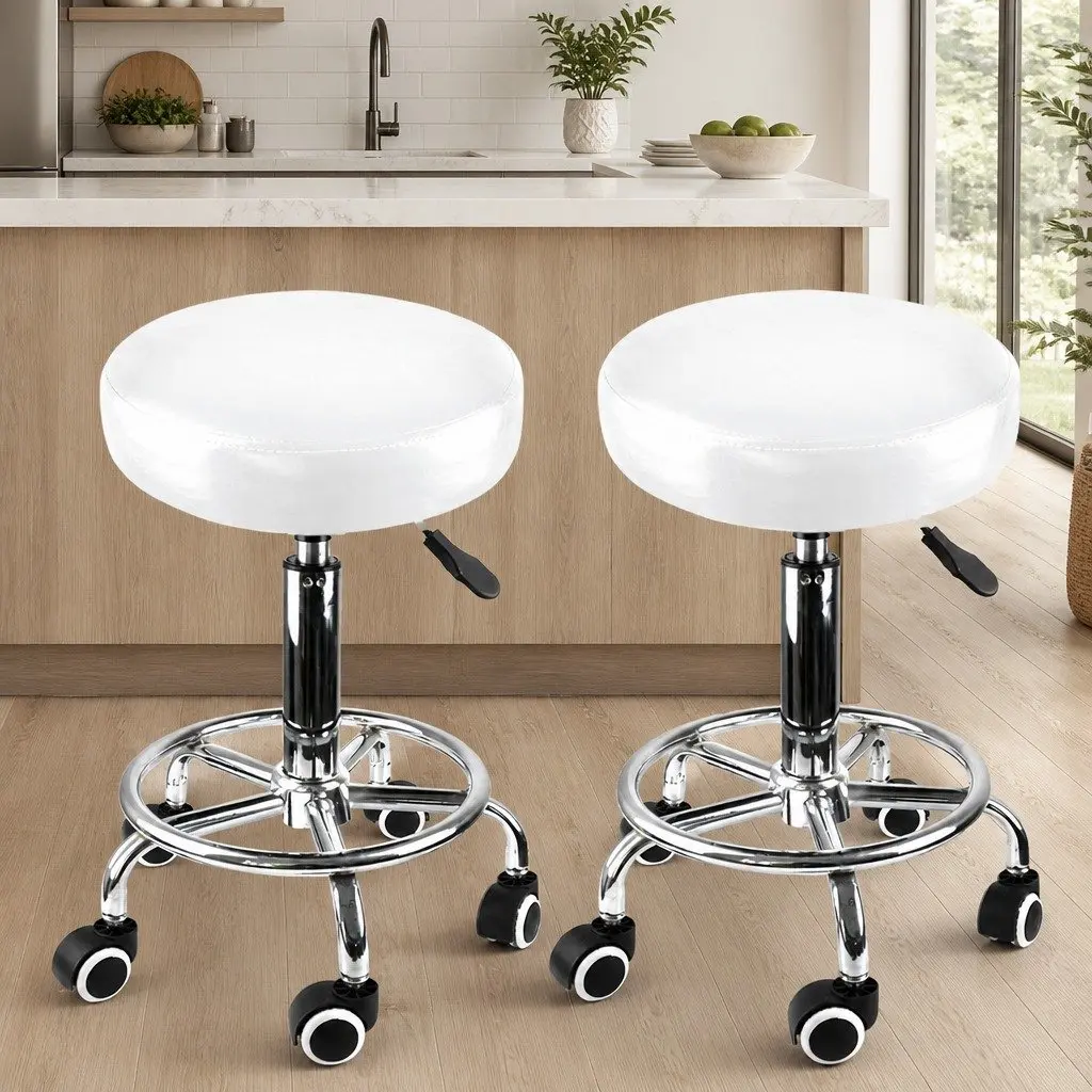 Salon Stool PU Leather Height Adjustable 360° Rotation White