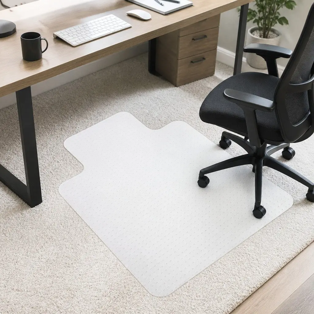 Chair Mat PVC 135cm x 114cm White Gripper for Carpet Floor Protection Office Home