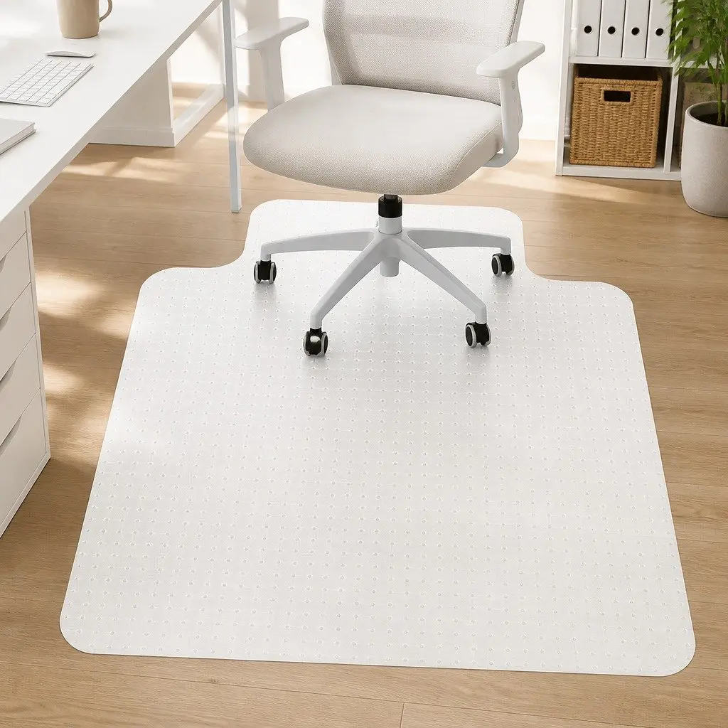 Chair Mat PVC 135cm x 114cm White Gripper for Carpet Floor Protection Office Home