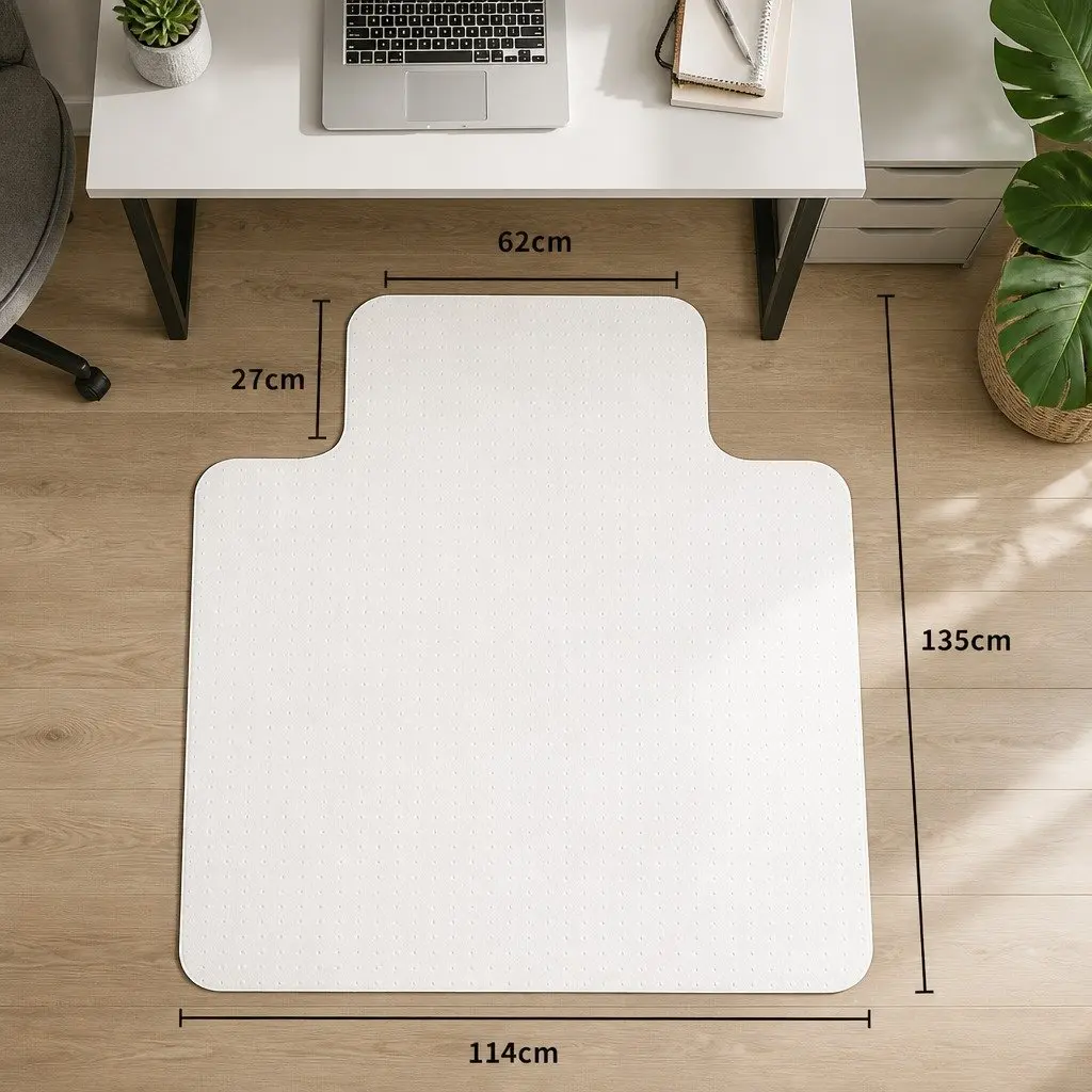 Chair Mat PVC 135cm x 114cm White Gripper for Carpet Floor Protection Office Home