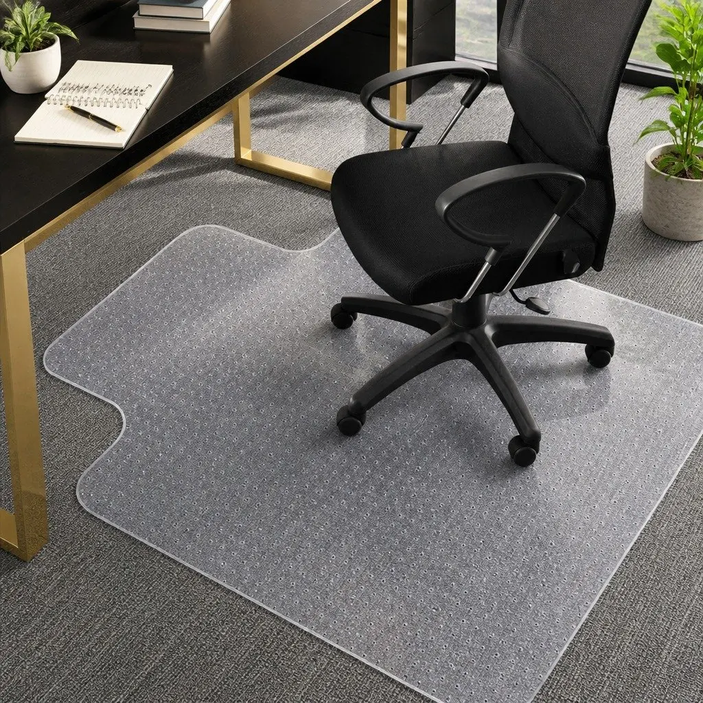 Chair Mat PVC 135cm x 114cm White Gripper for Carpet Floor Protection Office Home