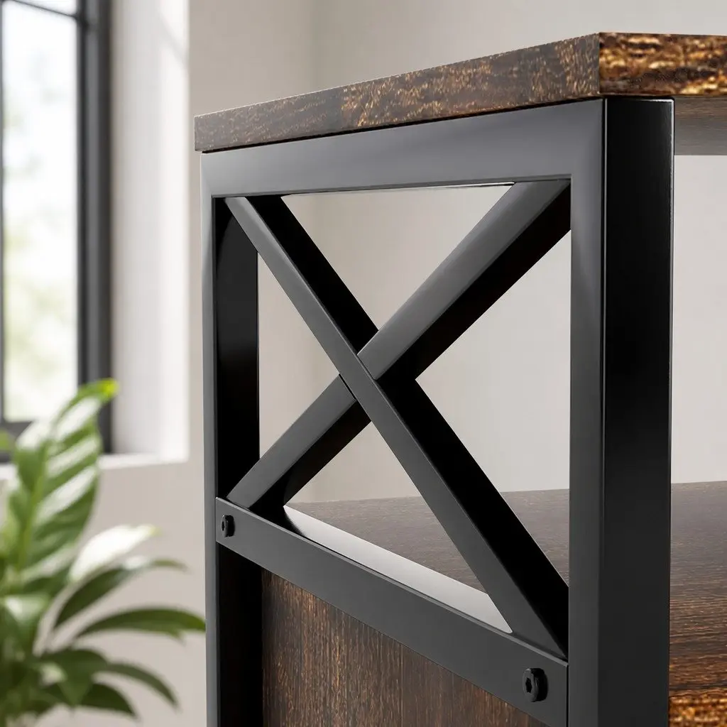 TV Stand Cabinet Industrial Particleboard Steel 147cm Brown