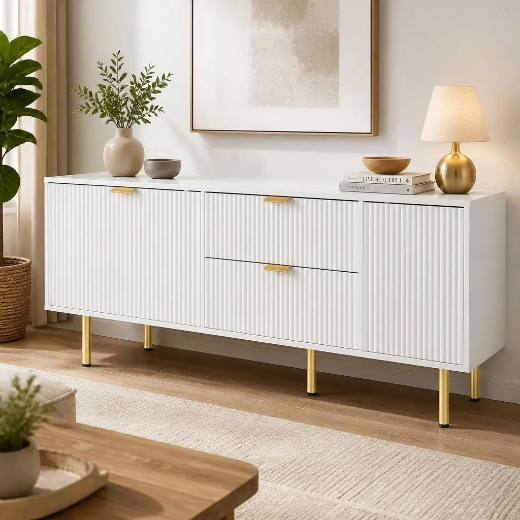 TV Entertainment Unit Cabinet MDF with Steel Legs 160cm White