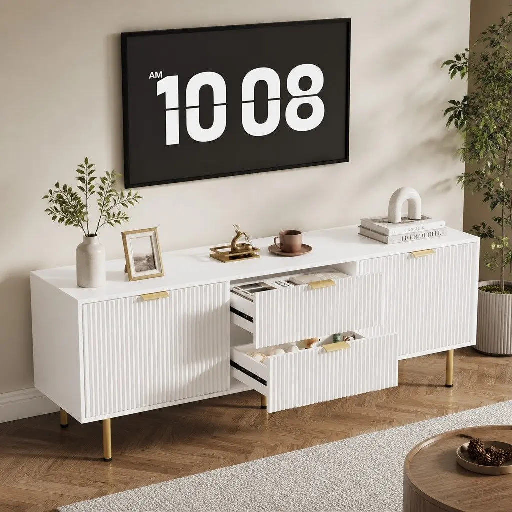 TV Entertainment Unit Cabinet MDF with Steel Legs 160cm White