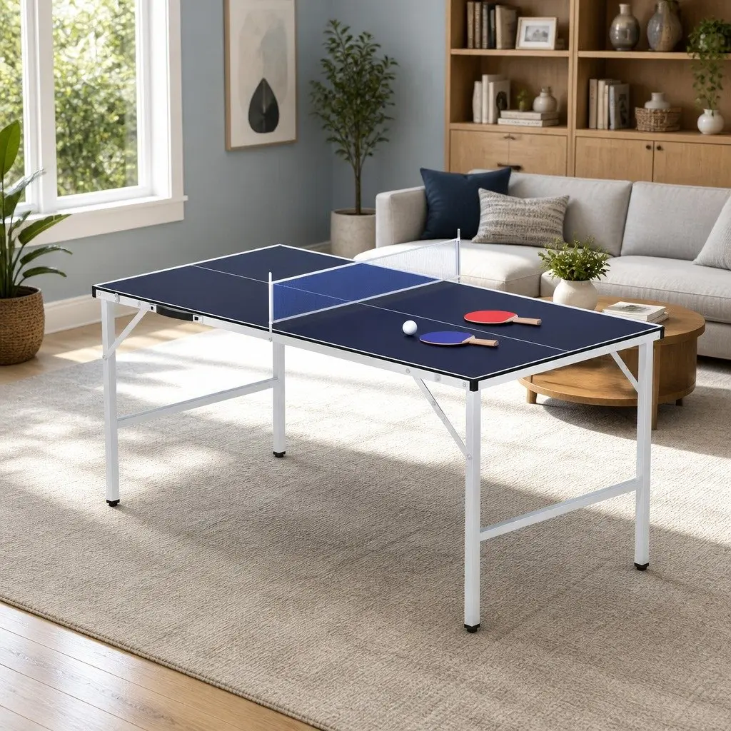 Table Tennis Table Portable Foldable MDF Metal 152cm Blue Indoor