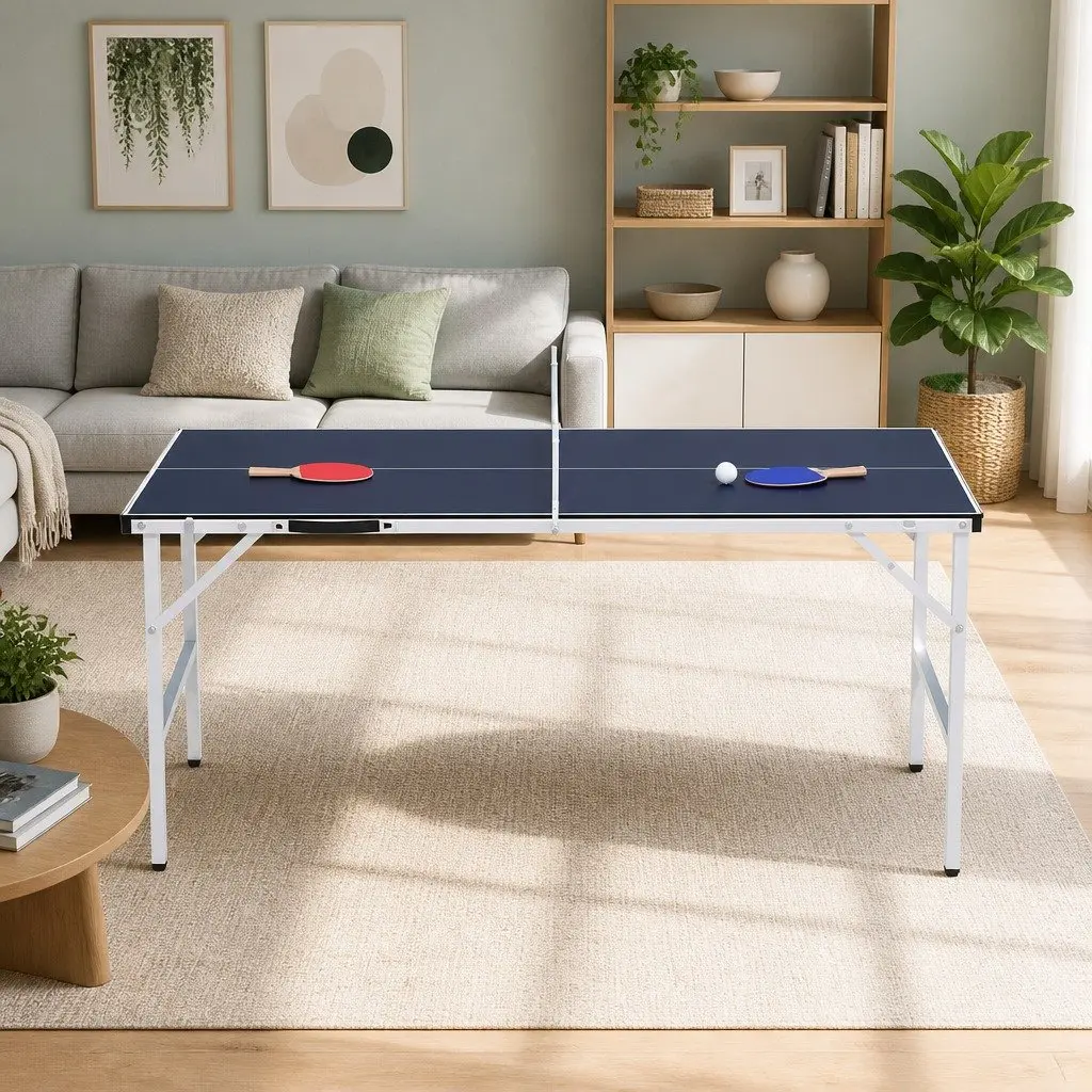 Table Tennis Table Portable Foldable MDF Metal 152cm Blue Indoor