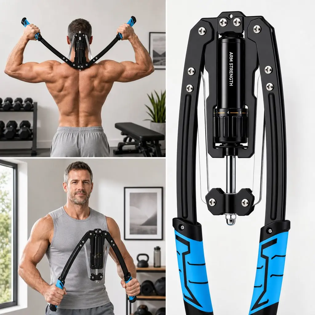 Hydraulic Arm Exerciser Adjustable Resistance 10-200kg Carbon Steel Compact Blue Black