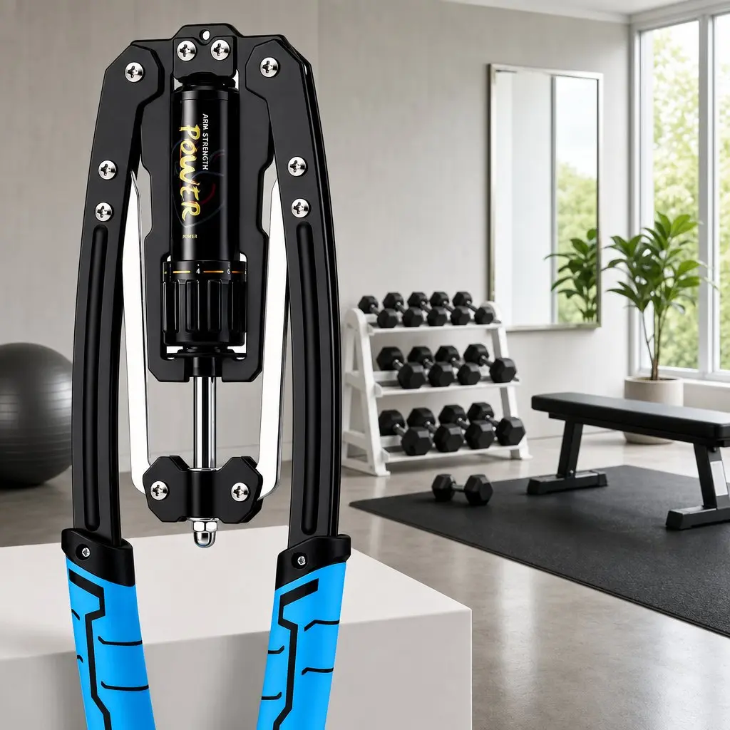 Hydraulic Arm Exerciser Adjustable Resistance 10-200kg Carbon Steel Compact Blue Black