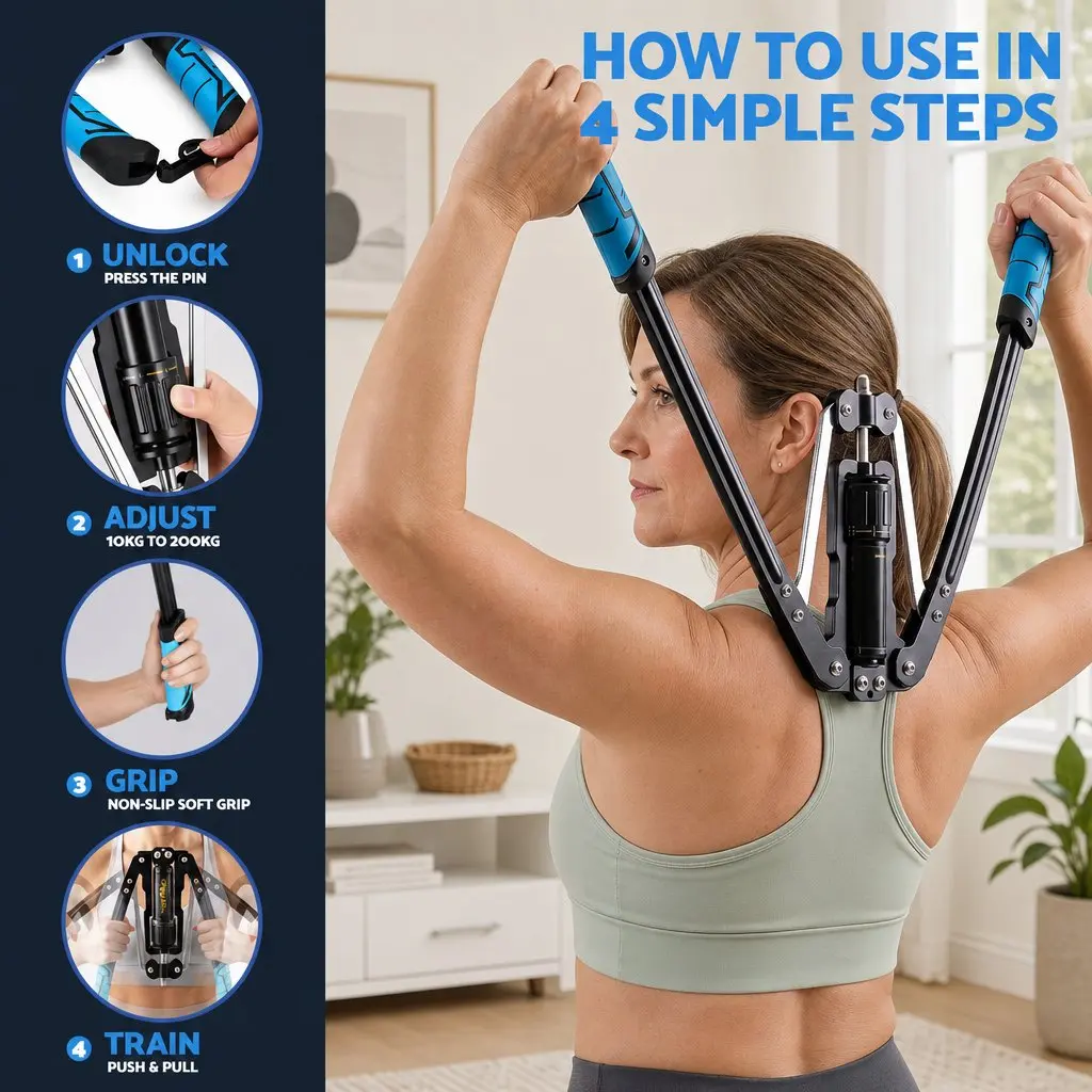 Hydraulic Arm Exerciser Adjustable Resistance 10-200kg Carbon Steel Compact Blue Black