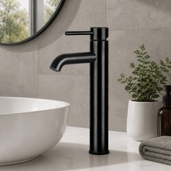 Black Bathroom Basin Mixer Tap Round Tall Faucet Single Vanity Laundry Sink