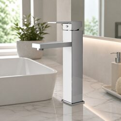 Basin Mixer Tap Square Tall Faucet Vanity Laundry Silver Chrome Bathroom Sink