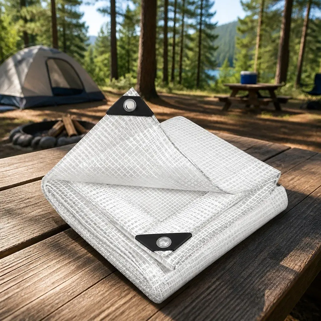 Heavy Duty Waterproof Clear Poly Tarp 4x7m for Outdoor Camping and Caravan Protection