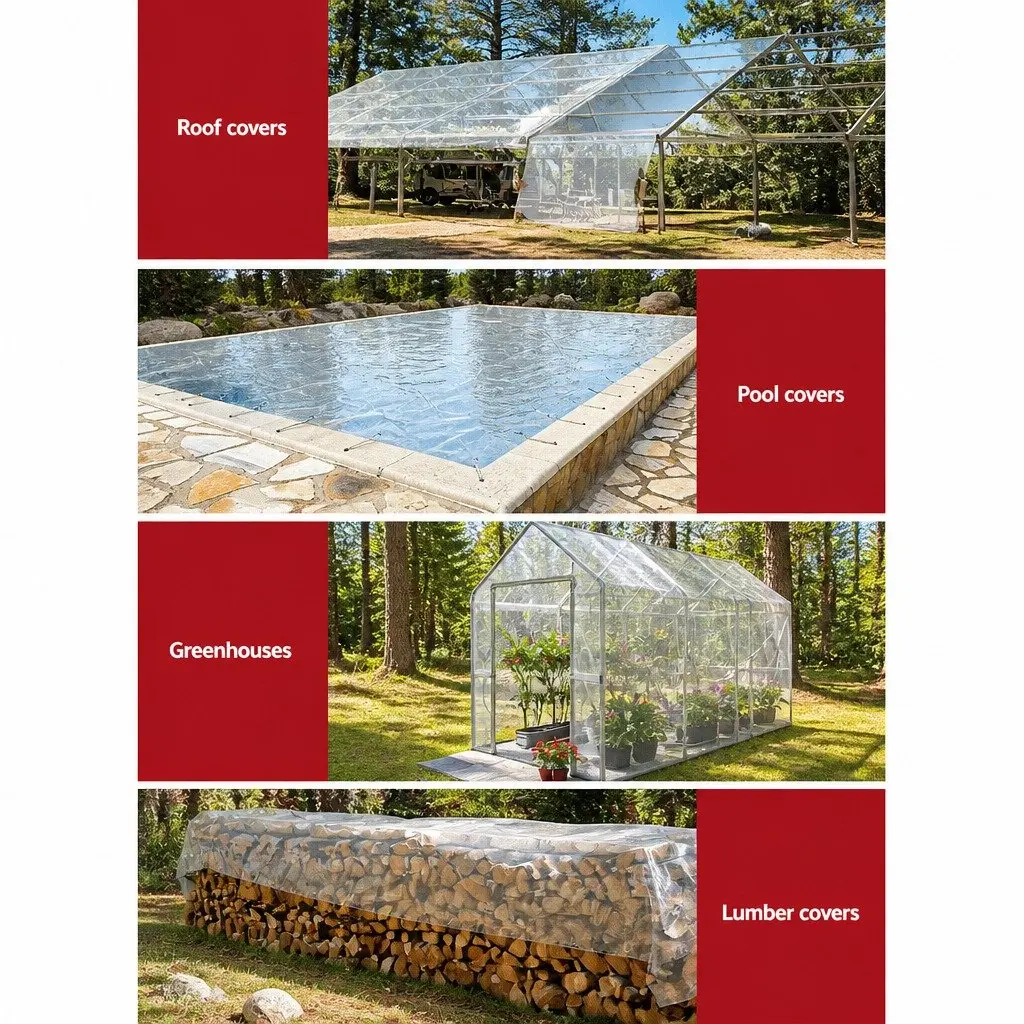 Heavy Duty Waterproof Clear Poly Tarp 4x7m for Outdoor Camping and Caravan Protection