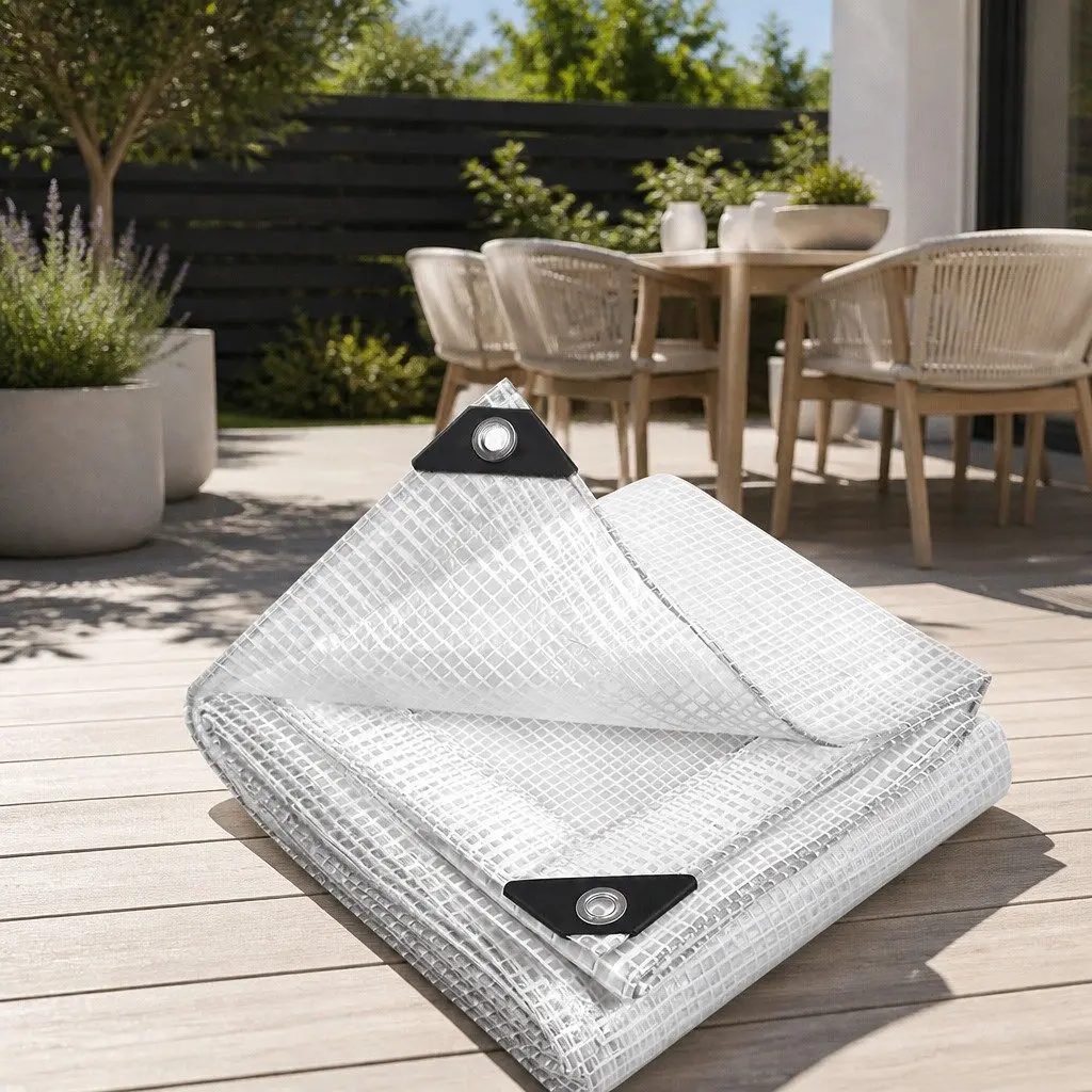 Poly Tarp Clear Waterproof Heavy Duty 5m x 6m UV Resistant Reinforced Camping Cover