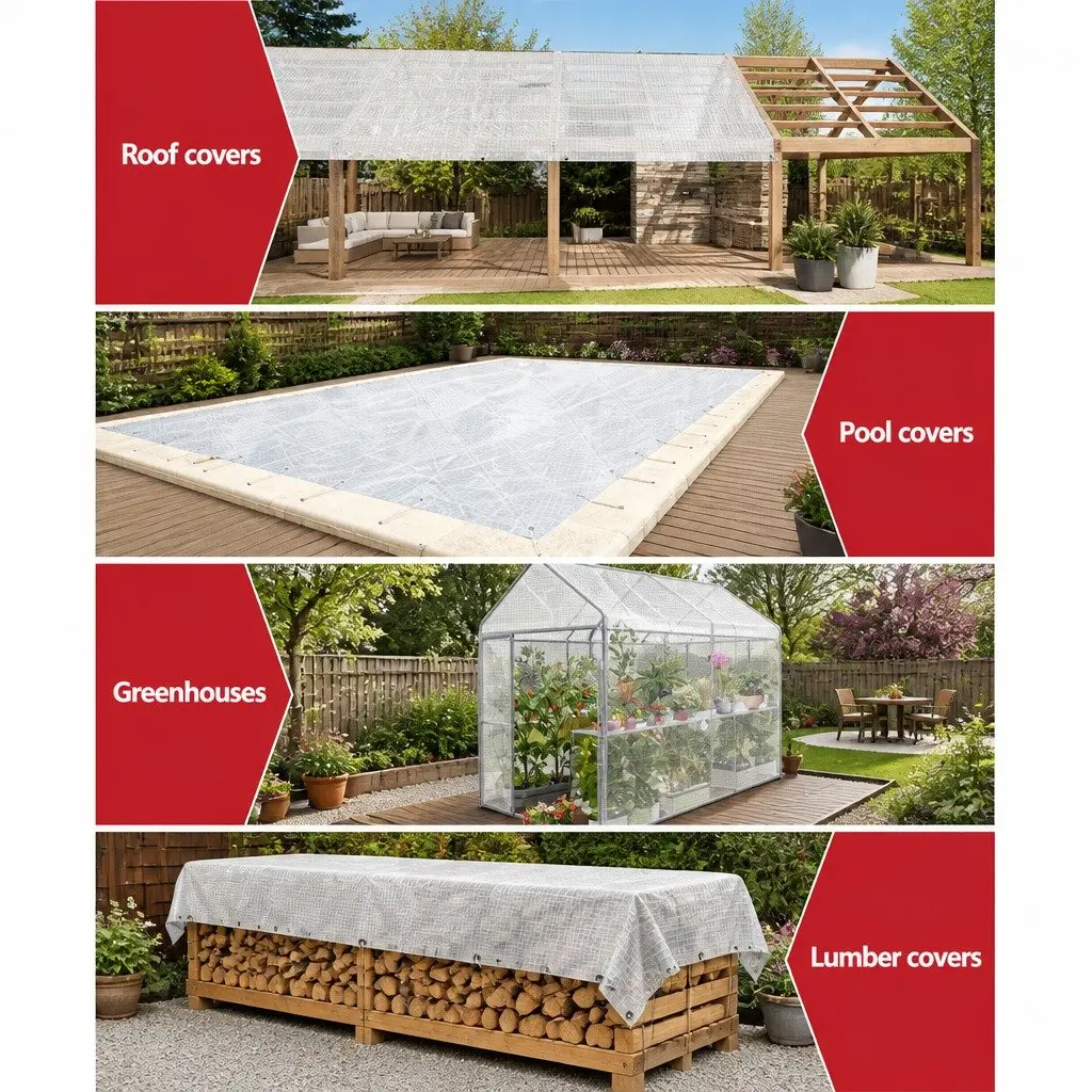 Poly Tarp Clear Waterproof Heavy Duty 5m x 6m UV Resistant Reinforced Camping Cover