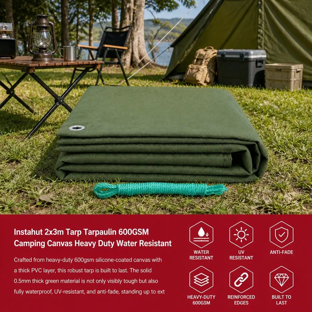 Heavy Duty Tarp 2x3m Canvas Camping Caravan Tarpaulin Water Resistant UV