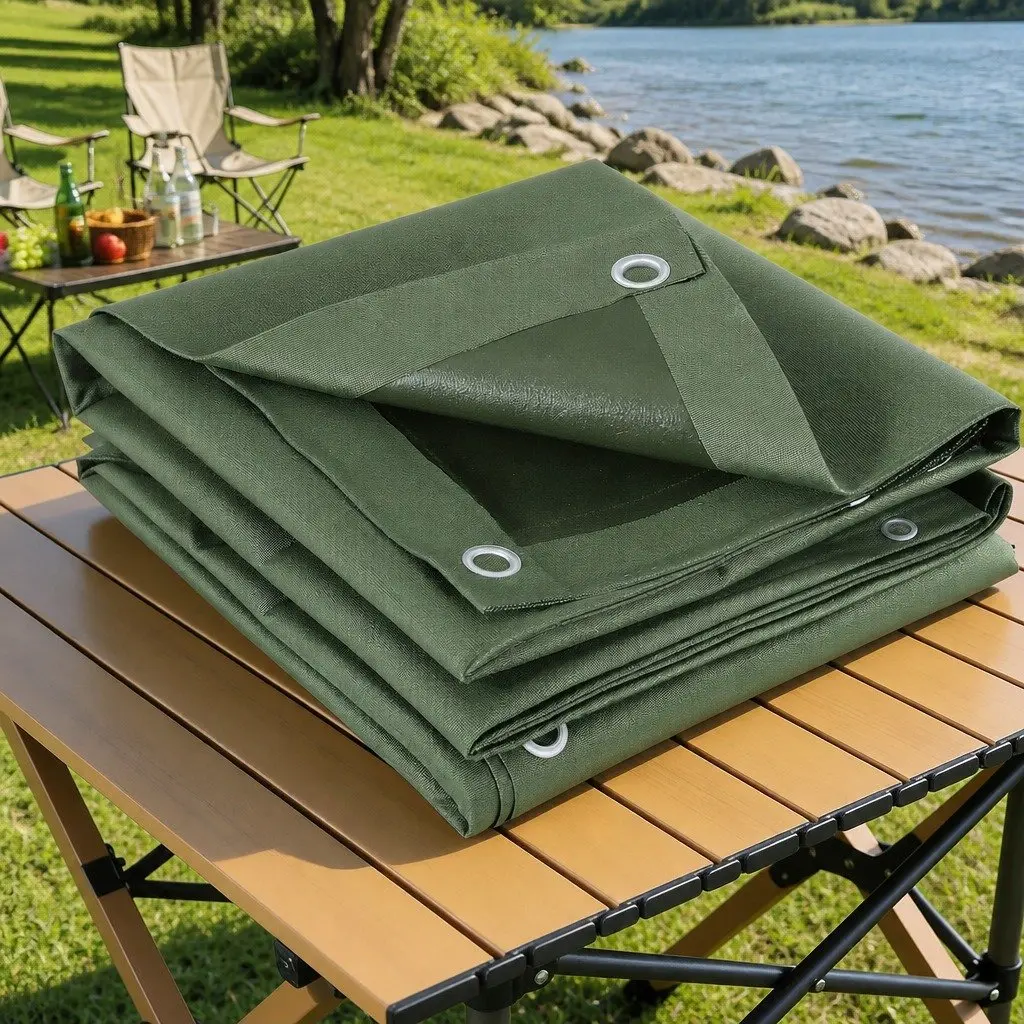 Heavy Duty Canvas Tarp 3x4m Green Waterproof UV Resistant Outdoor Cover