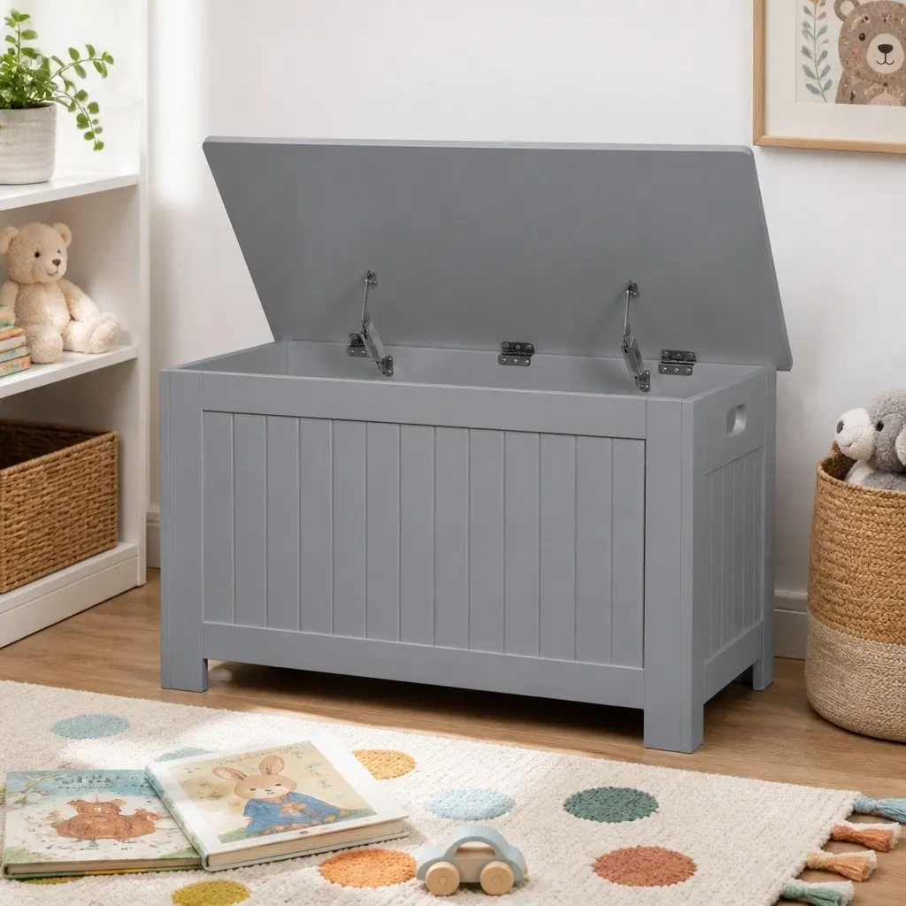 Kids Storage Chest Wooden Bench Seat Organiser Grey 81cm x 40cm x 46.5cm