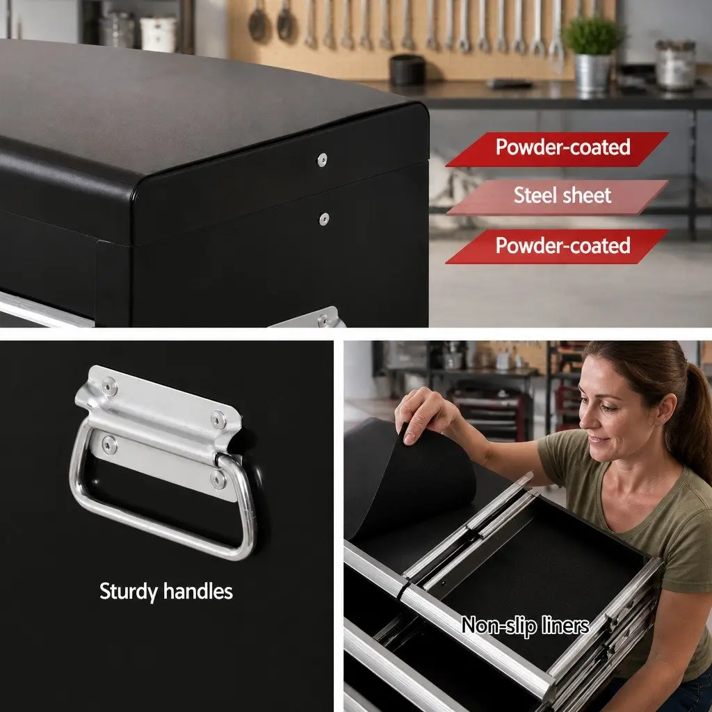 10 Drawer Tool Box Cabinet Steel Black Grey